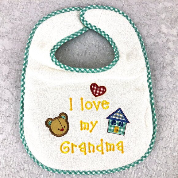 Hamco “I Love My Grandma” and “I Love My Grandpa” Unisex Applique Baby Bib Set - Picture 3 of 16